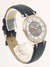 Round Check Pattern Face Watch Silver/Navy