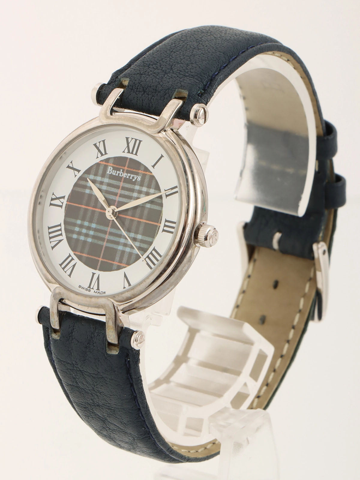 ラウンドチェックパターンフェイスウォッチ シルバー/ネイビー