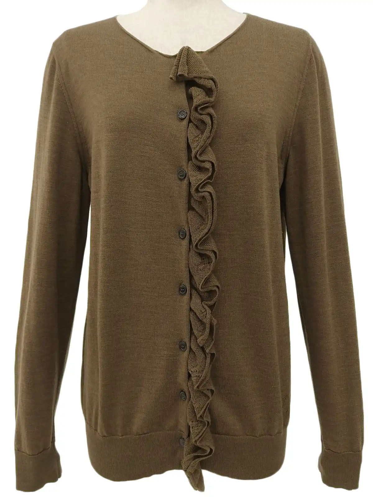 ウールロゴステッチフリルカーディガン ブラウン