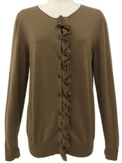 ウールロゴステッチフリルカーディガン ブラウン