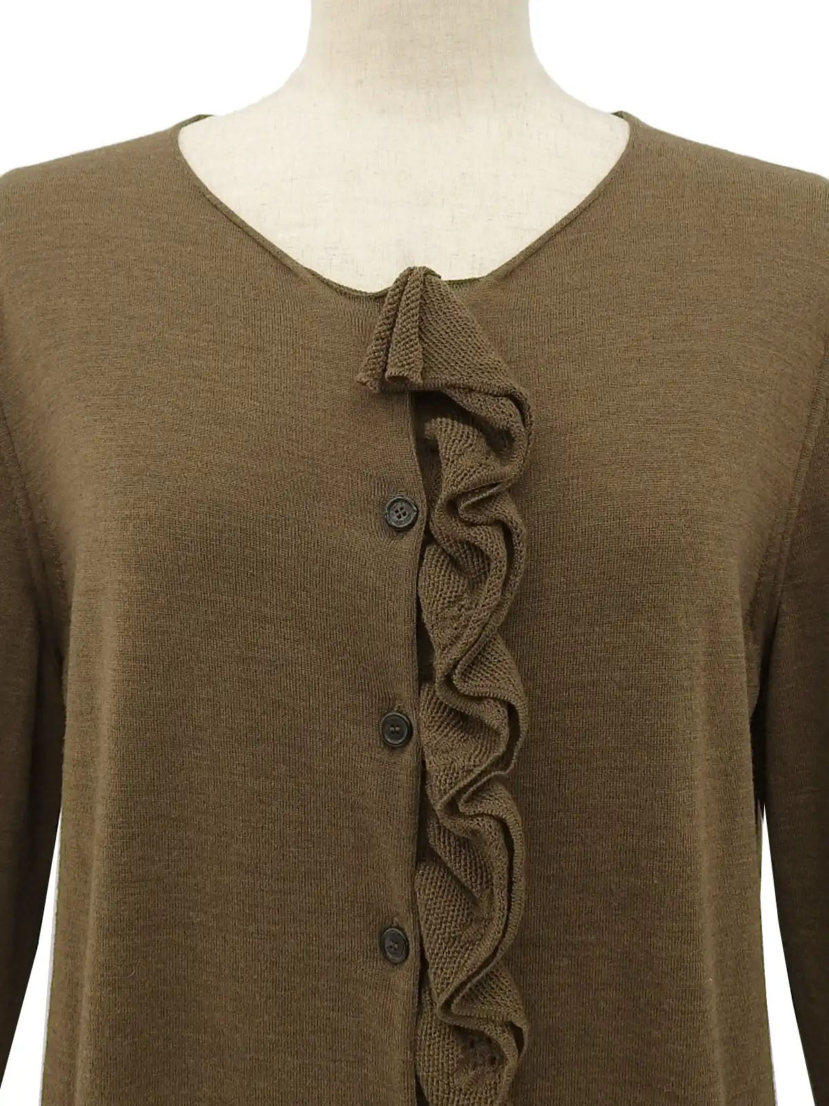 ウールロゴステッチフリルカーディガン ブラウン