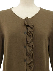 ウールロゴステッチフリルカーディガン ブラウン