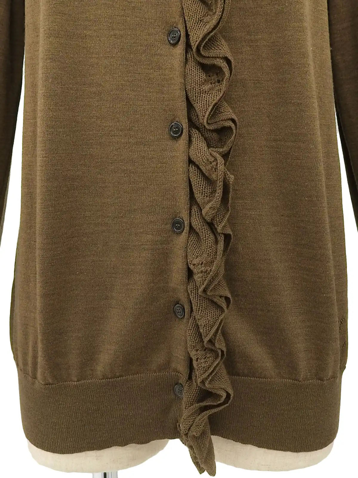 ウールロゴステッチフリルカーディガン ブラウン