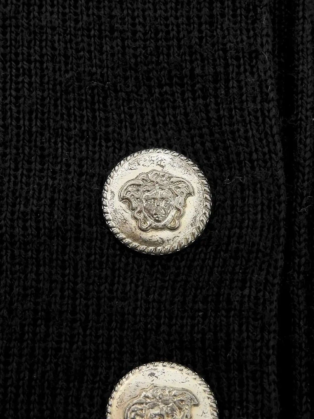 Medusa Button Long Sleeve Knit Top in Black