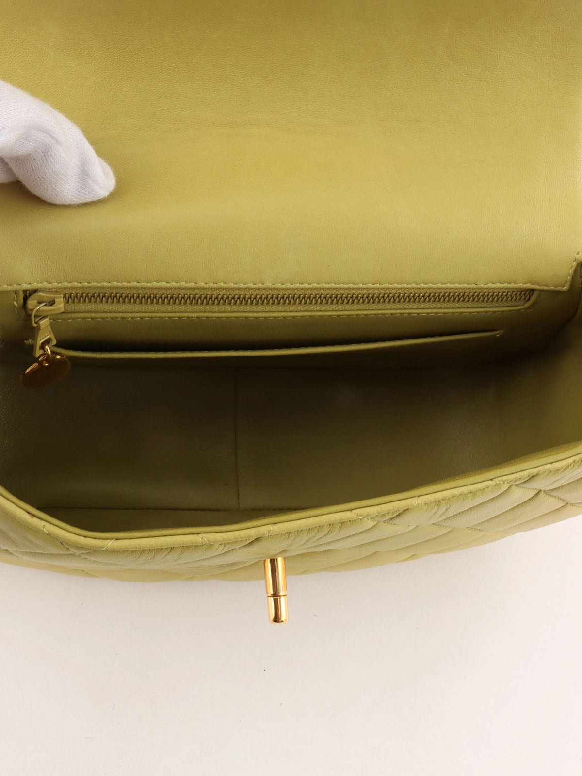 1997 CC Turnlock Chain Handbag in Yellow Green