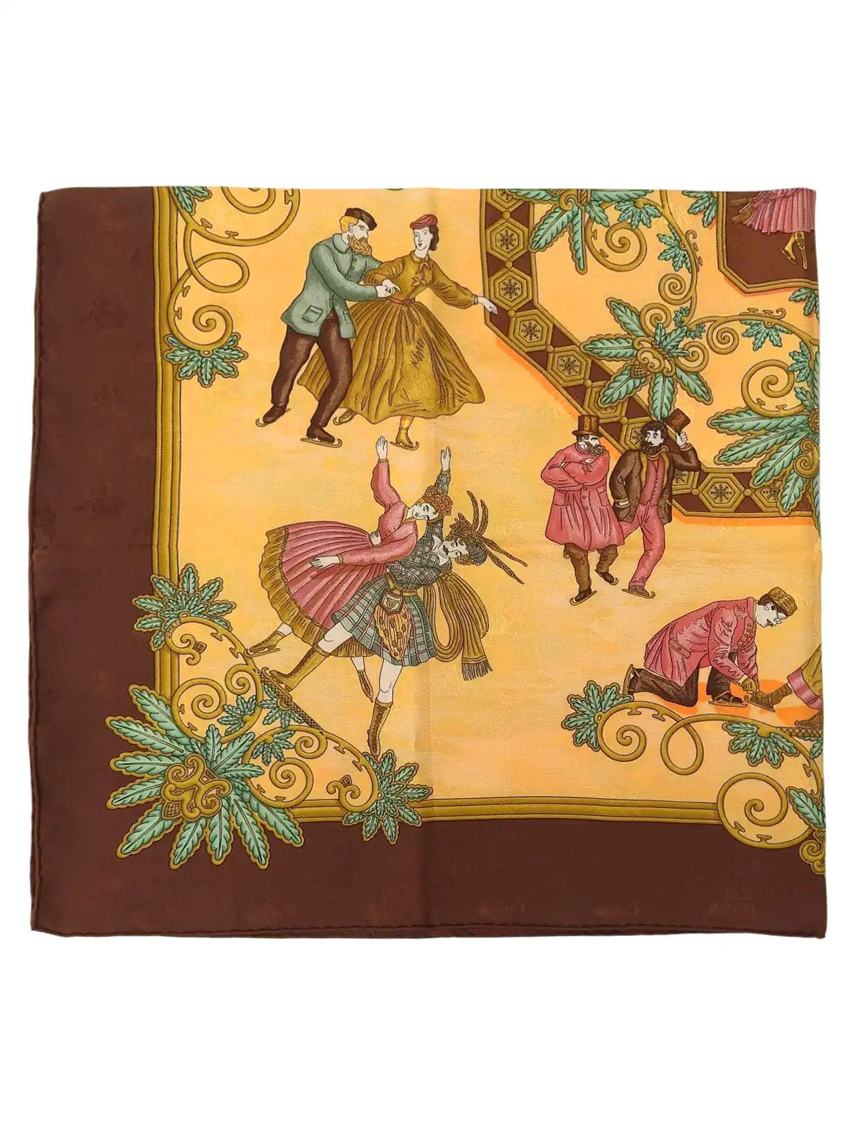 Carré 90 Joies d' Hiver Pattern Scarf Brown/Multi