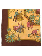 Carré 90 Joies d' Hiver Pattern Scarf Brown/Multi