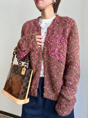 2001 Camellia COCO logo cardigan in brown/pink