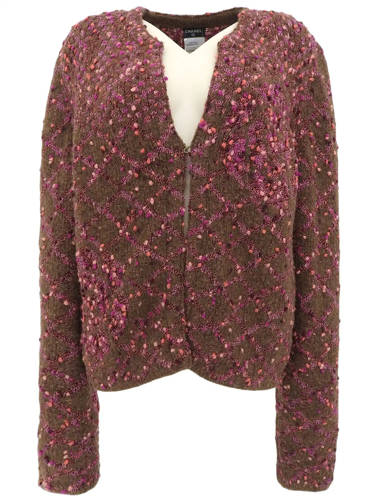 2001 Camellia COCO logo cardigan in brown/pink