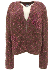 2001 Camellia COCO logo cardigan in brown/pink