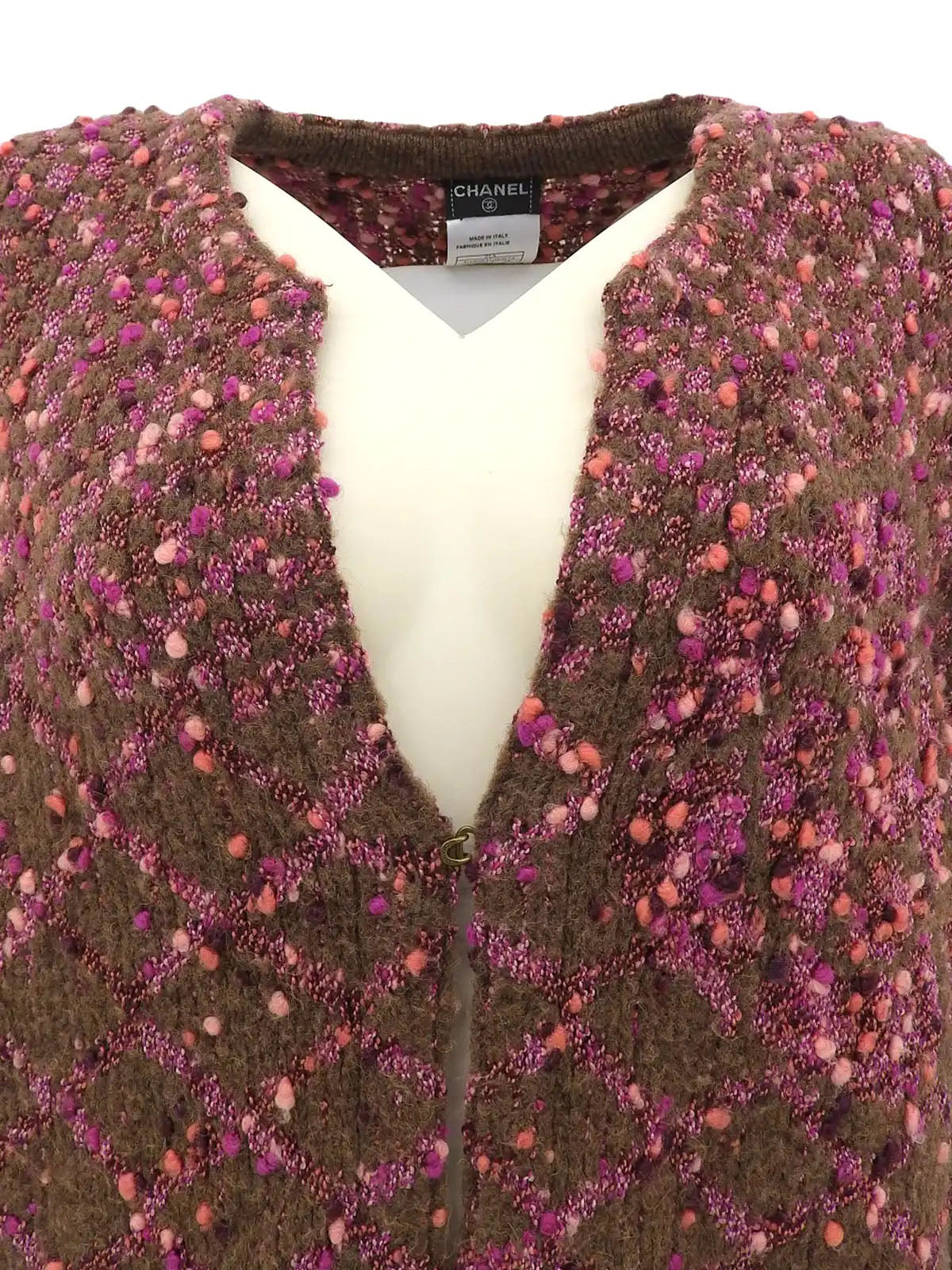 2001年製　カメリアCOCOロゴカーディガン　ブラウン／ピンク