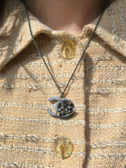 2005 Rhinestone Leaf CC Mark Plate Necklace in Gunmetal