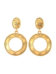 1991 Oval Crown CC Mark Swing Hoop Earrings Gold