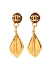 1999 Gripois Round CC Mark Swing Leaf Earrings in Gold/Red