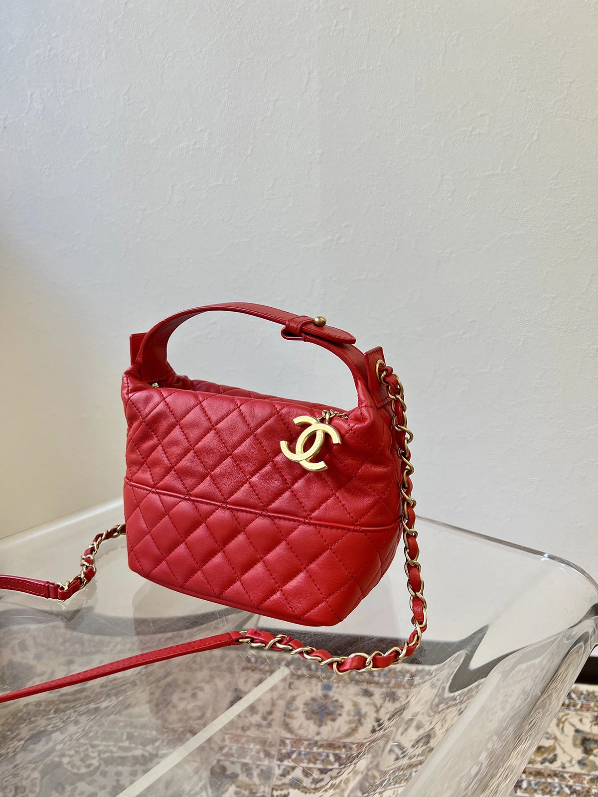 2014 Matelasse Stitch CC Mark Charm 2-Way Bag Red