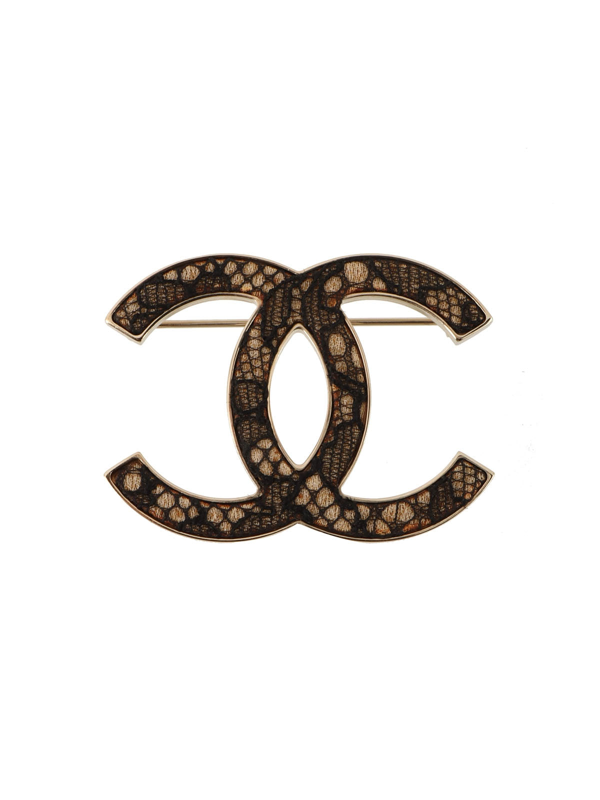 2006 Lace CC Mark Brooch Gold/Black