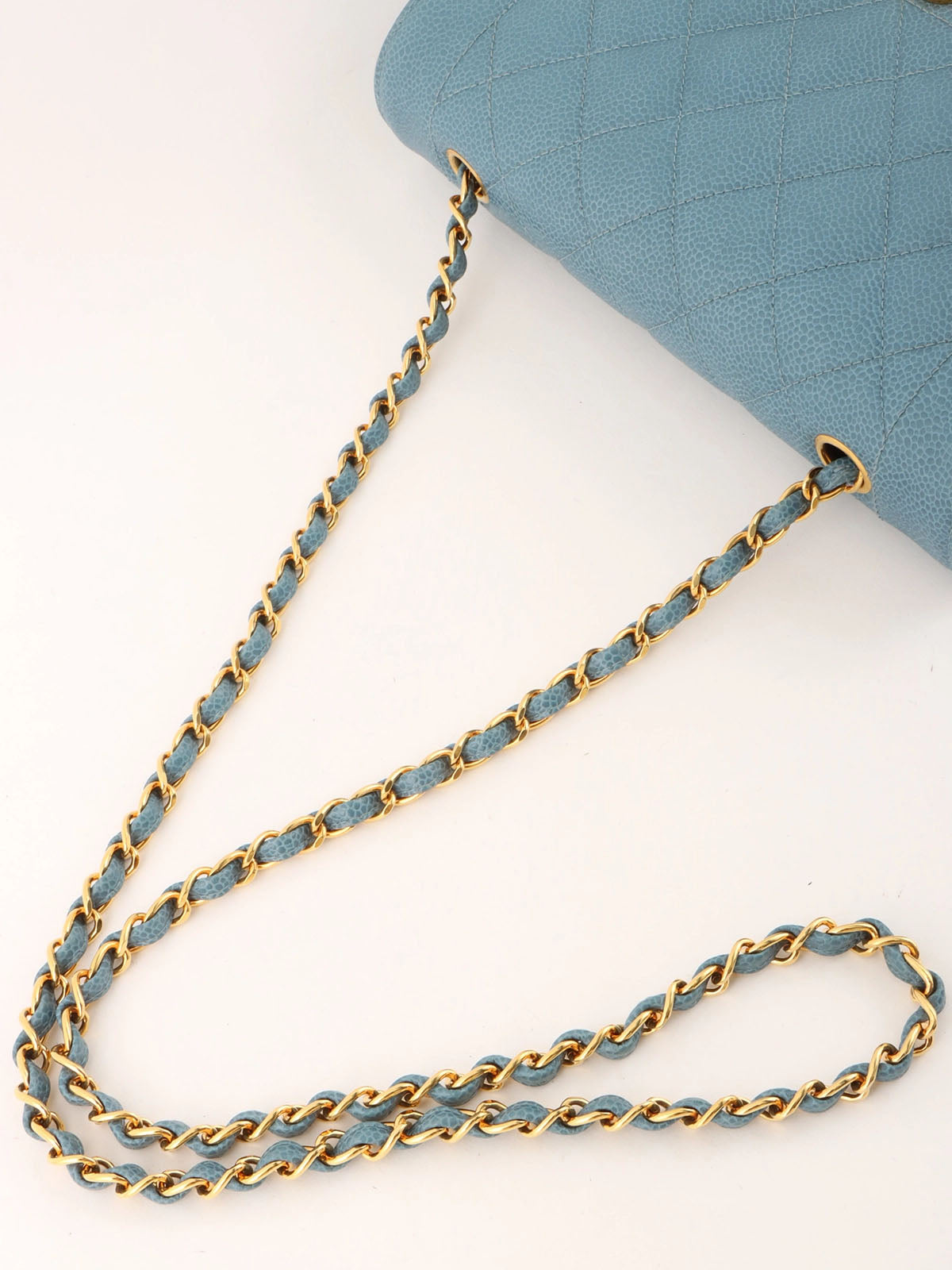 1995年頃製 キャビアスキンダイアナフラップチェーンバッグ25cm ライトブルー