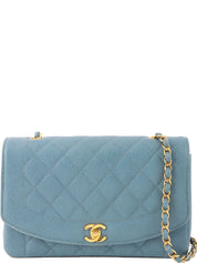 1995年頃製 キャビアスキンダイアナフラップチェーンバッグ25cm ライトブルー