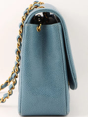 1995年頃製 キャビアスキンダイアナフラップチェーンバッグ25cm ライトブルー