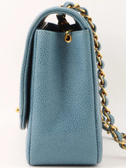 1995年頃製　キャビアスキンダイアナフラップチェーンバッグ25cm　ライトブルー