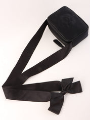 1997年頃製 シルクサテンカメリアステッチリボンショルダーバック ブラック