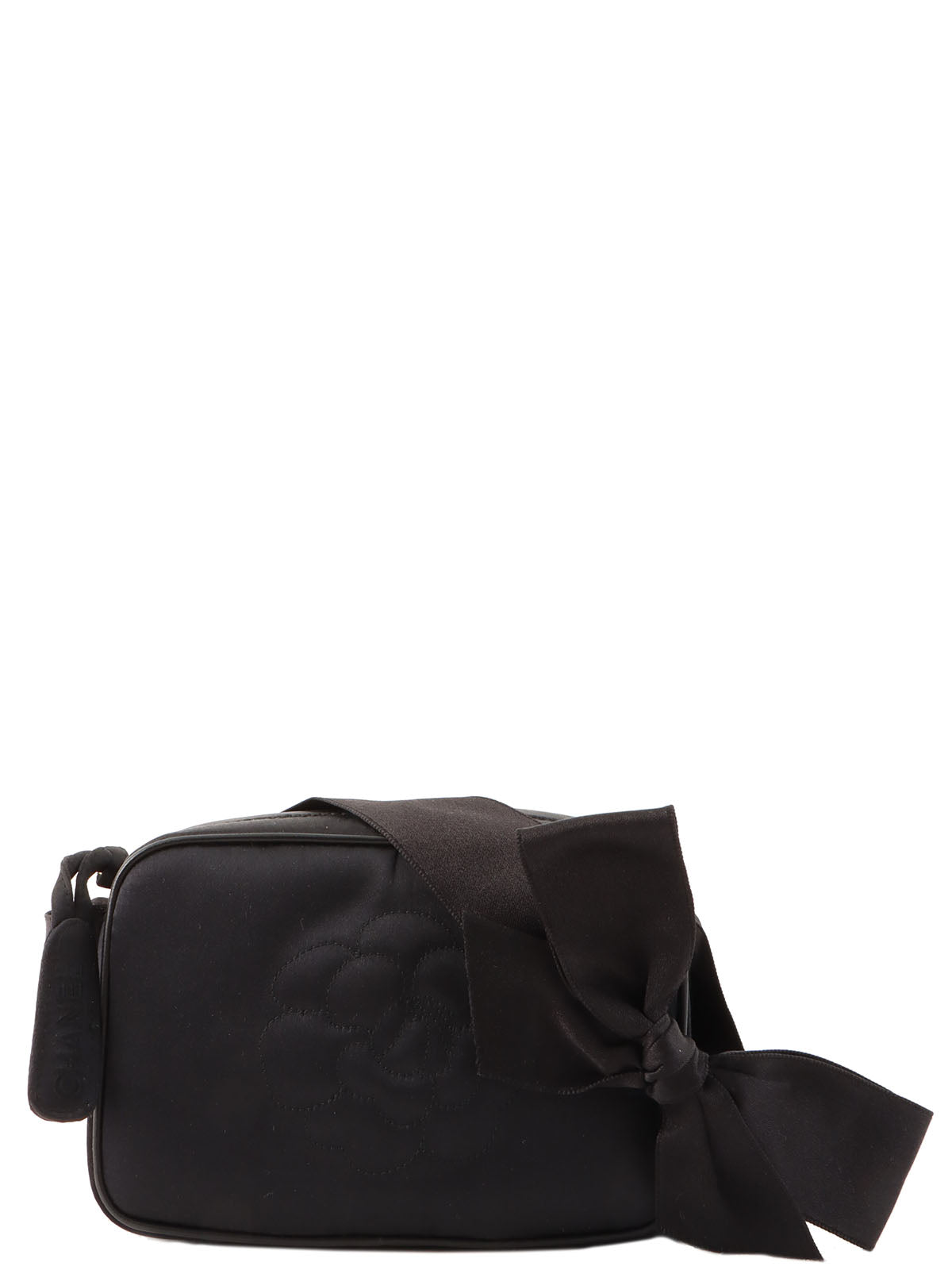 1997年頃製 シルクサテンカメリアステッチリボンショルダーバック ブラック