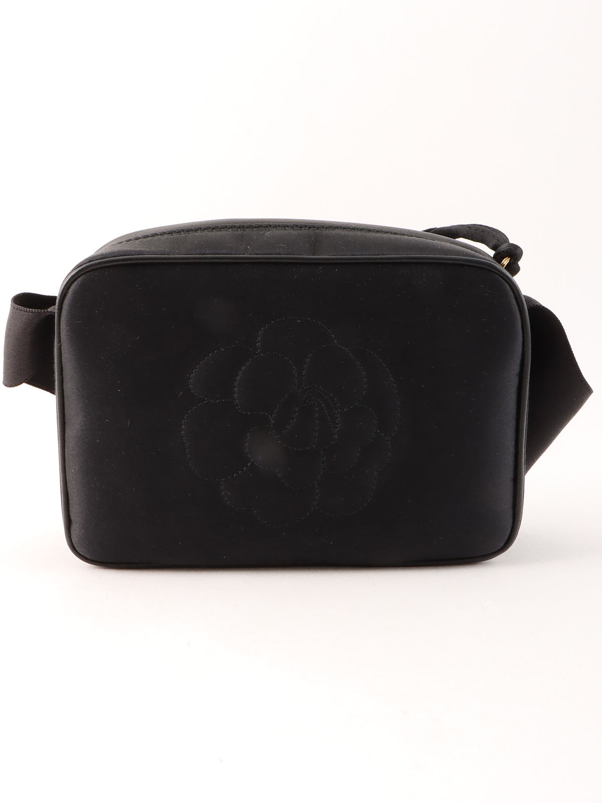 1997年頃製 シルクサテンカメリアステッチリボンショルダーバック ブラック