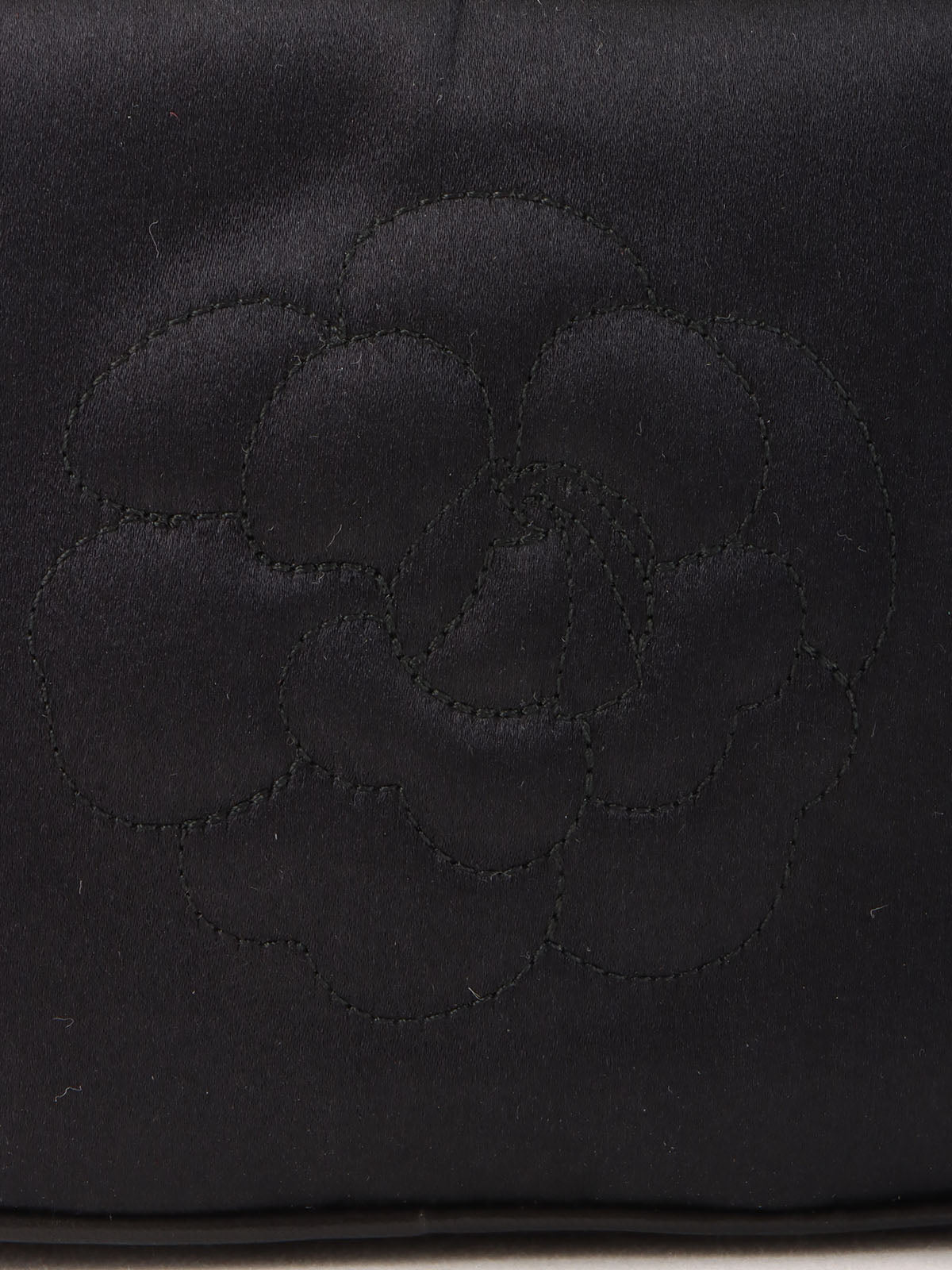 1997年頃製 シルクサテンカメリアステッチリボンショルダーバック ブラック