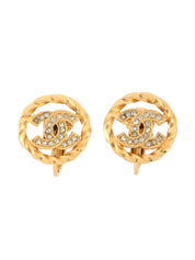 Circle Rhinestone CC Mark Earrings in Gold