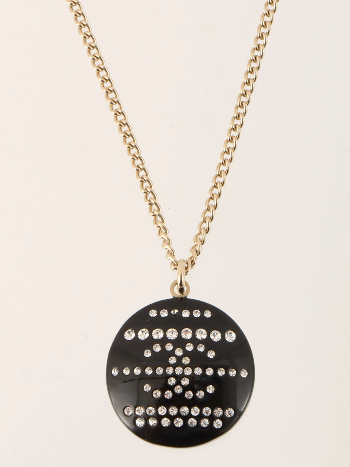 2009年製 ラインストーンラウンドCCマークデザインネックレス ゴールド/ブラック