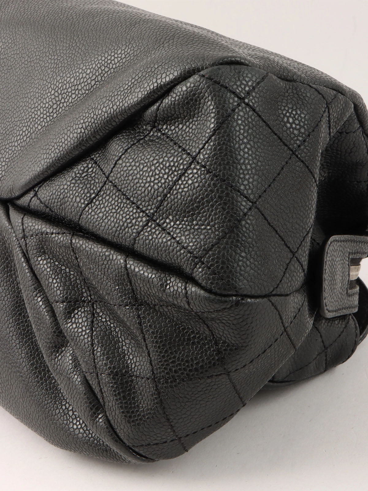 2009 Caviar Skin CC Mark Stitch Chain Tote Bag Black