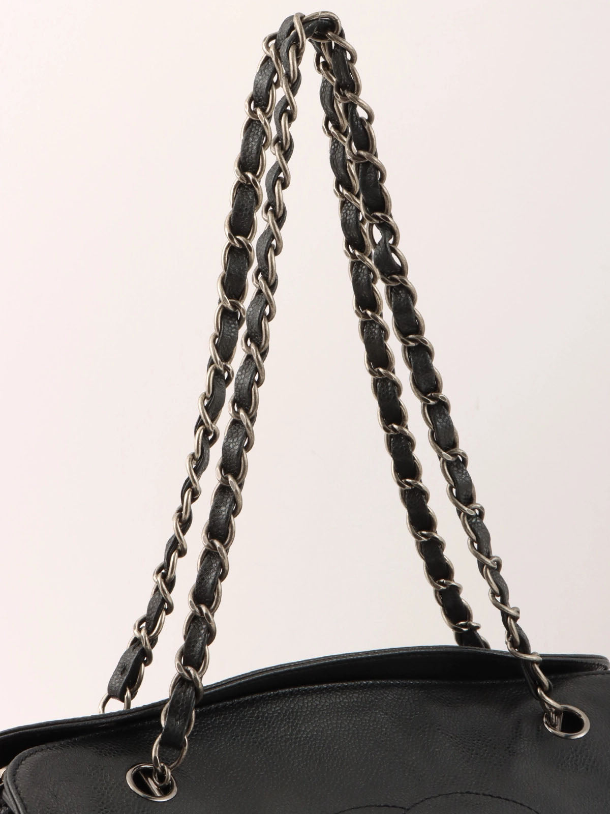 2009年頃製 キャビアスキンCCマークステッチチェーントートバッグ ブラック