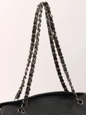 2009年頃製 キャビアスキンCCマークステッチチェーントートバッグ ブラック