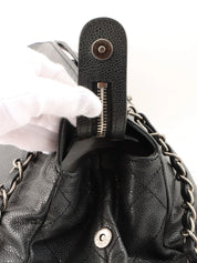 2009 Caviar Skin CC Mark Stitch Chain Tote Bag Black