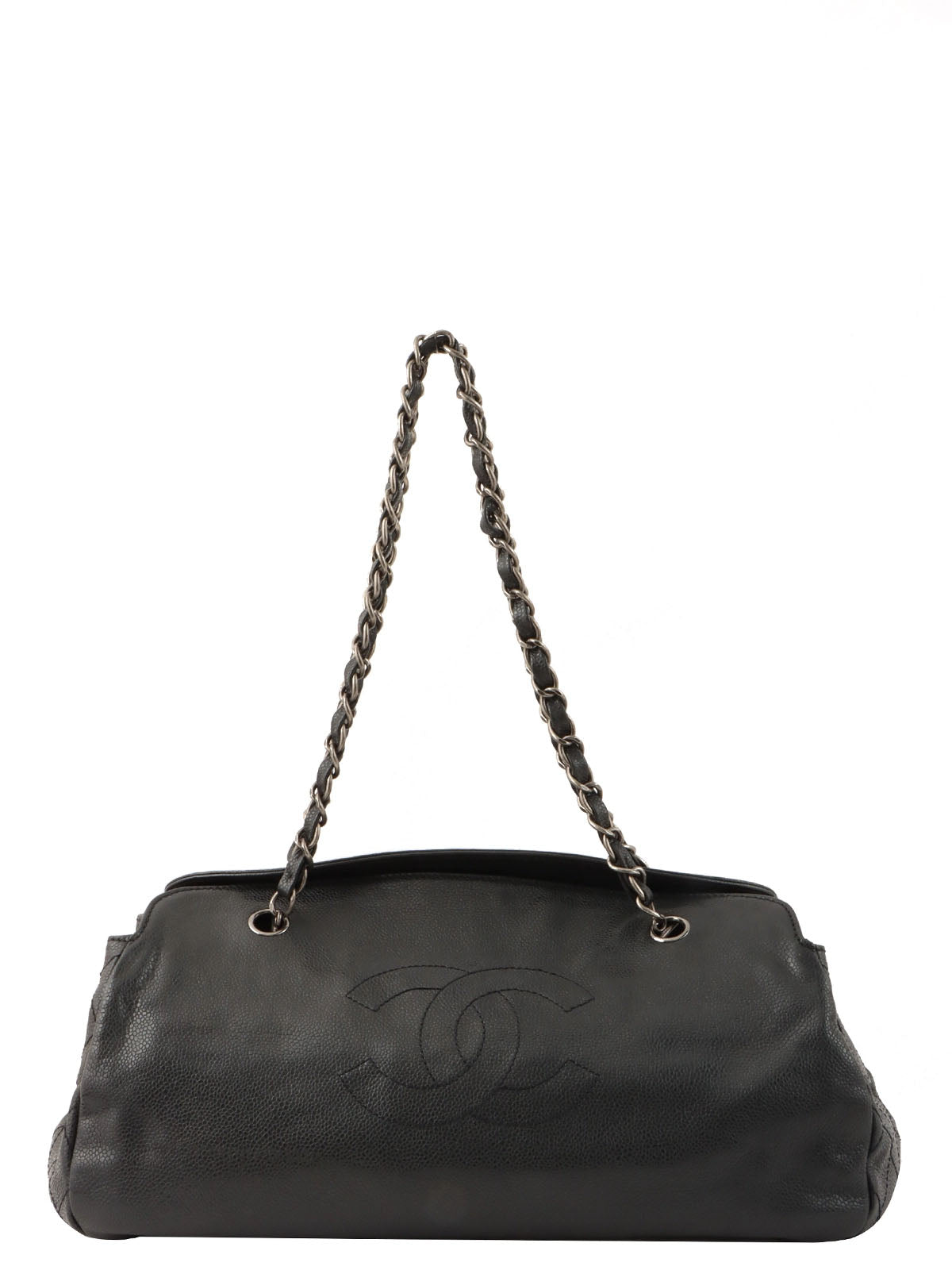 2009 Caviar Skin CC Mark Stitch Chain Tote Bag Black