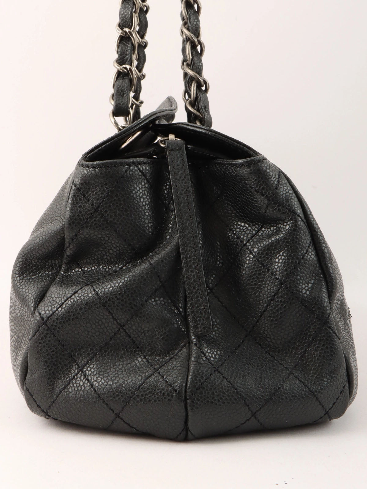 2009年頃製 キャビアスキンCCマークステッチチェーントートバッグ ブラック