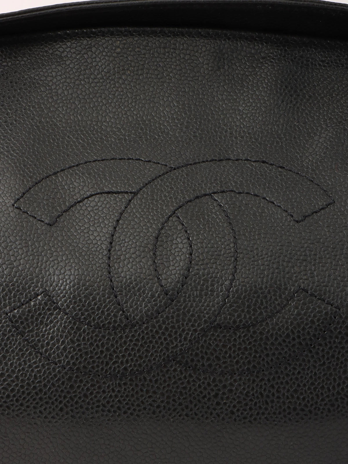 2009年頃製 キャビアスキンCCマークステッチチェーントートバッグ ブラック