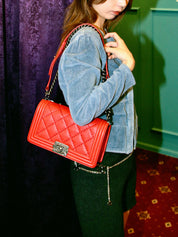 2014年頃製　ボーイシャネルチェーンショルダーバッグ　レッド