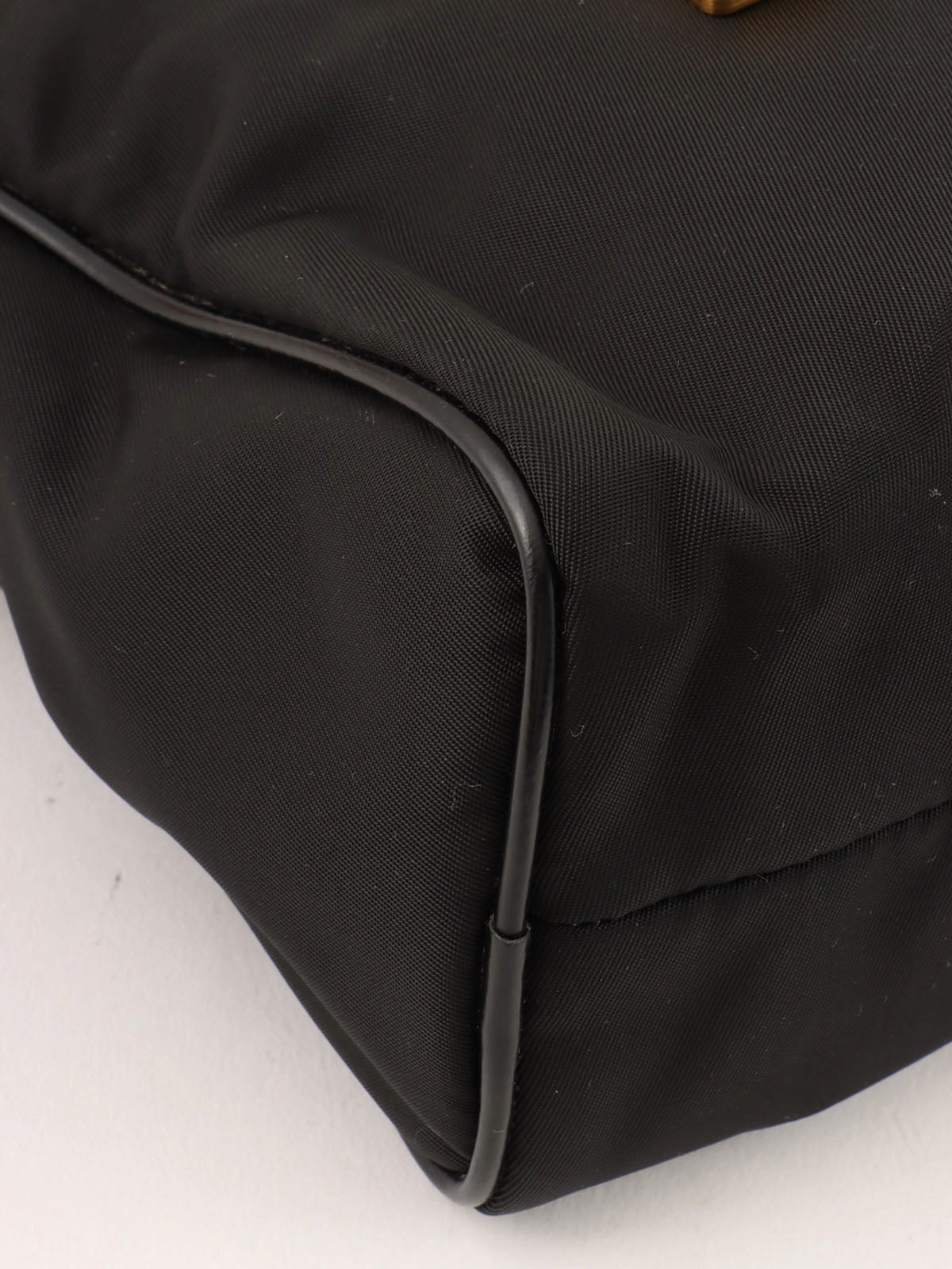 Nylon logo plate handbag in black