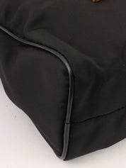 Nylon logo plate handbag in black