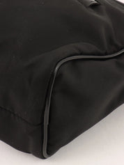 Nylon logo plate handbag in black