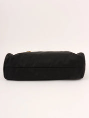 Nylon logo plate handbag in black