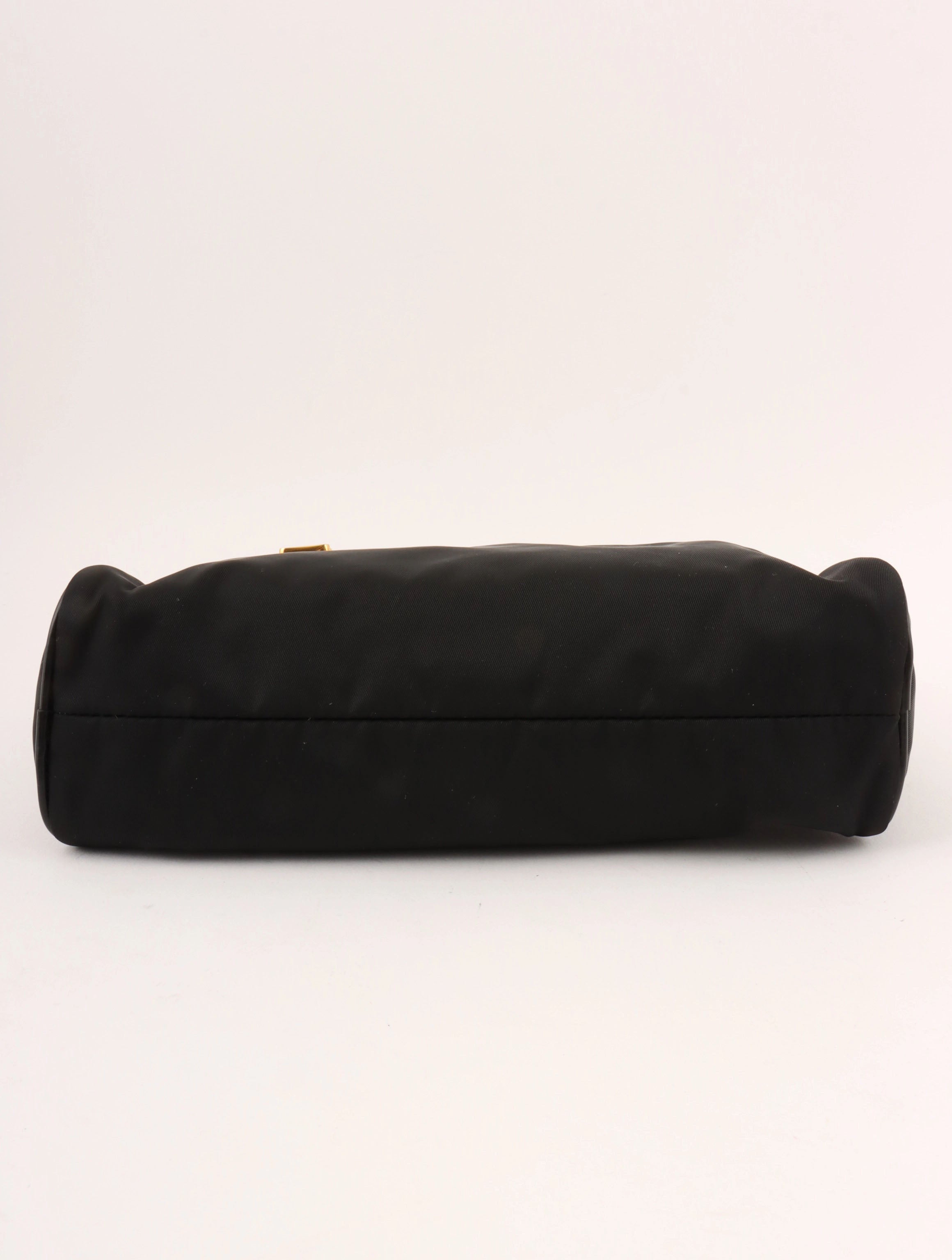 Nylon logo plate handbag in black
