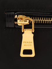 Nylon logo plate handbag in black