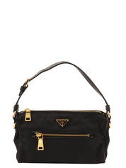 Nylon logo plate handbag in black