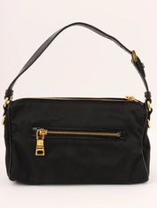 Nylon logo plate handbag in black