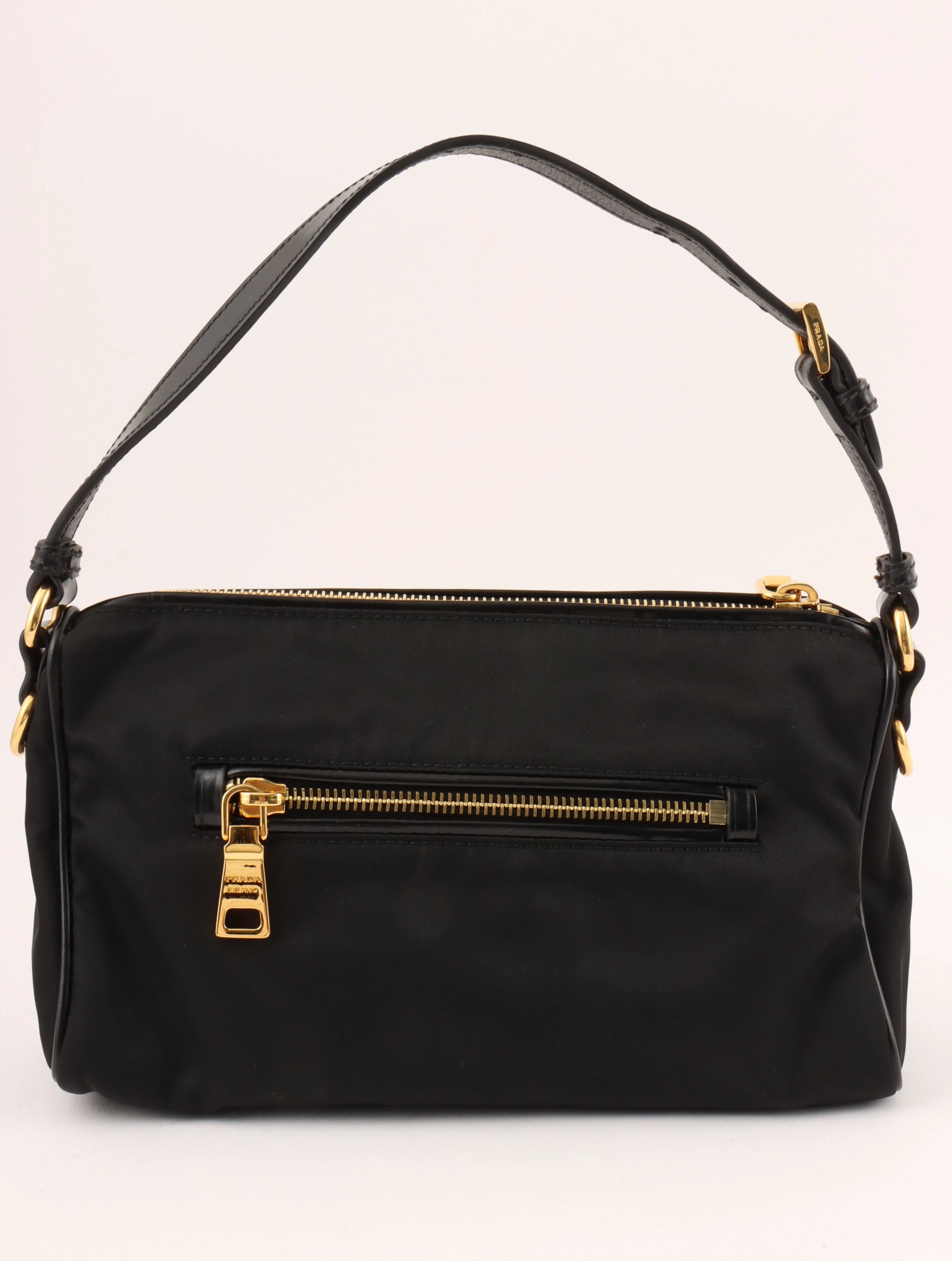 Nylon logo plate handbag in black