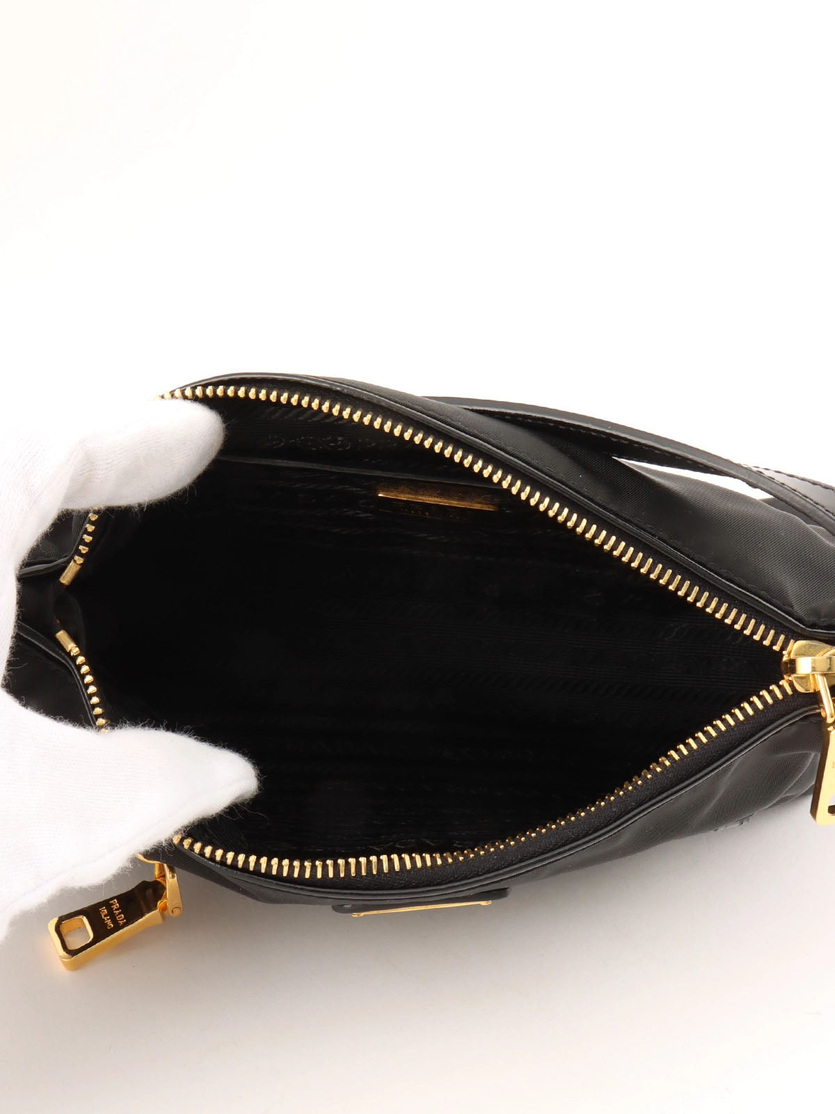 Nylon logo plate handbag in black