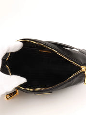Nylon logo plate handbag in black