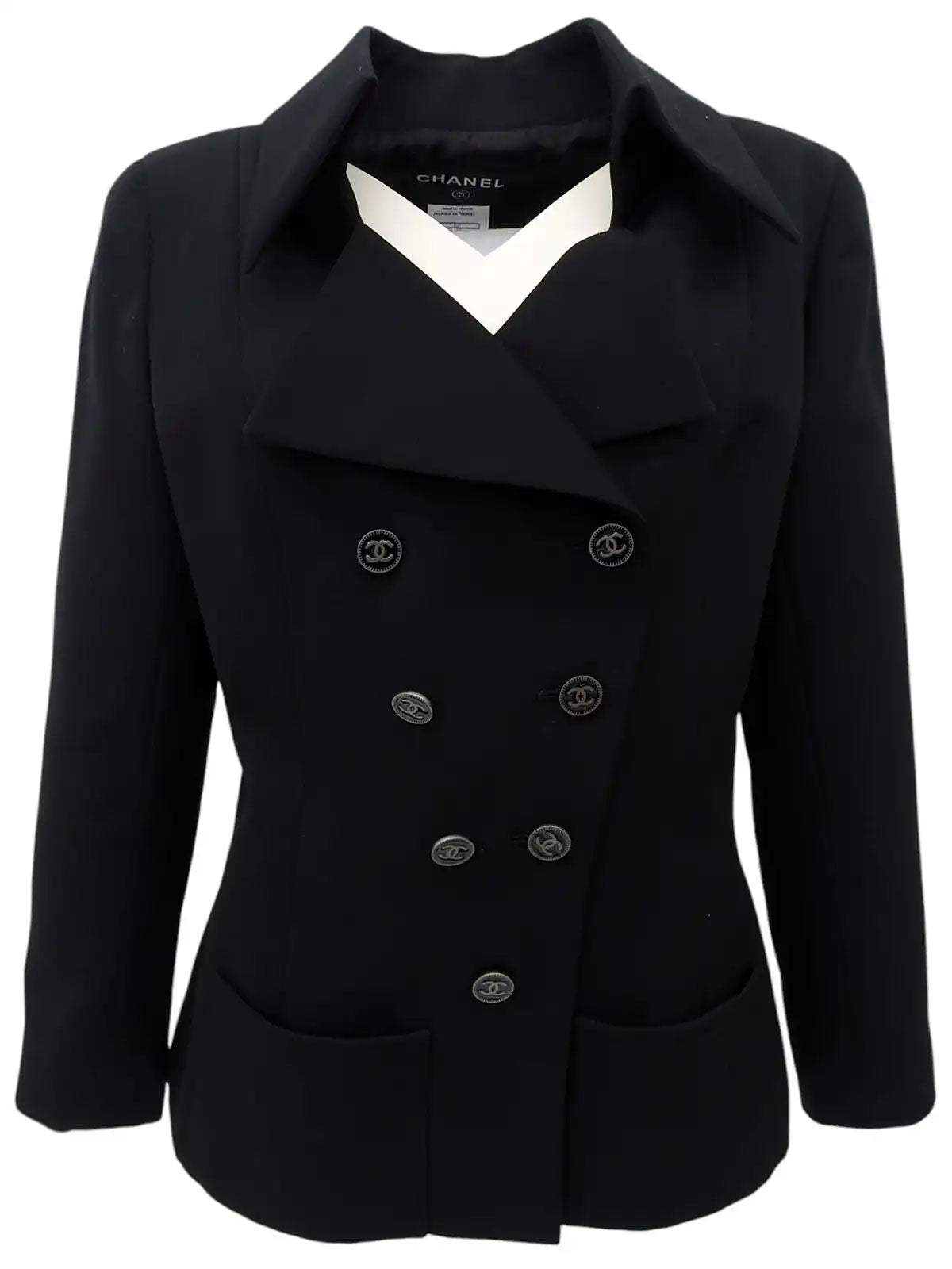 2001年製　ウールCCマークボタンダブルブレストジャケット　ブラック